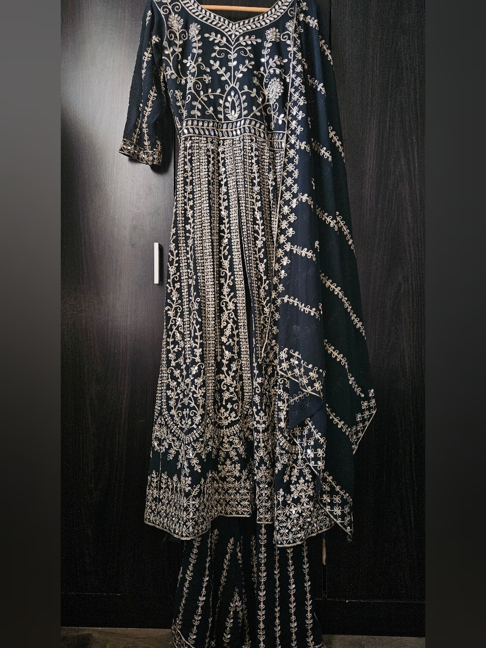 Dark Green Mirror Work Maxi Dress